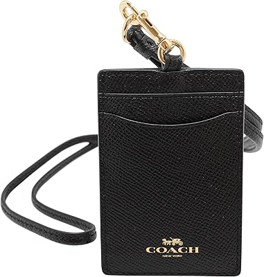 Porte-badge d'identification coach en cuir grainé (noir/or)