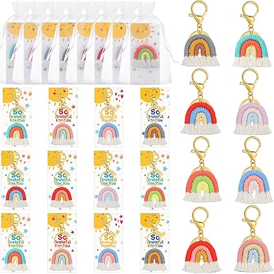 24 ensembles de cadeaux pour fête prénatale, porte-clés bohème en macramé arc-en-ciel