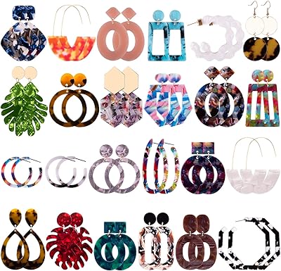 24 paires de boucles d'oreilles pendantes en résine acrylique, boucles d'oreilles créoles bohèmes au design multi-polygones pour femmes. Diaytar : Faites des achats intelligents en quelques clics