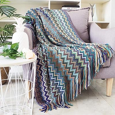 Couverture de canapé bohème, couverture à pompons ondulés douce et confortable et serviette