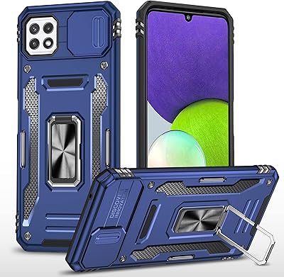 Coque pour appareil photo coulissant pour samsung galaxy a22 5g, support avec anneau