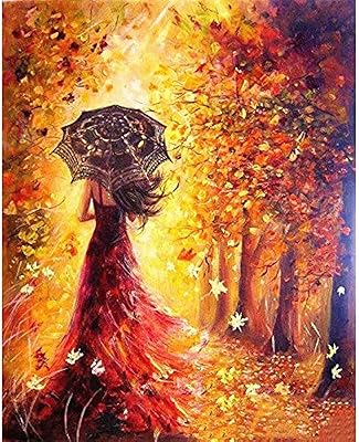 Peinture d'une femme d'automne peinte à la main par numéros aux couleurs l'huile