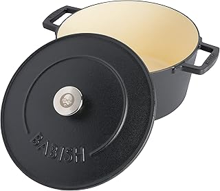 Four hollandaise ronde en fonte babish avec couvercle, 6 litres, noir mat