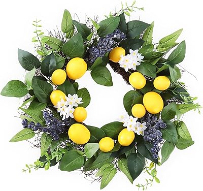 Couronne de citron ading de 20 pouces pour porte d'entrée, couronne de printemps