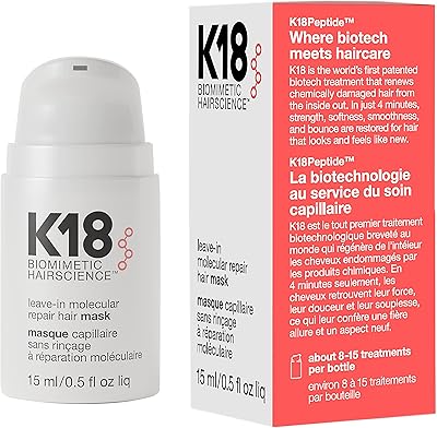 Masque réparateur capillaire moléculaire sans rinçage k18, 15 ml