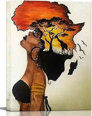 Affiches murales afro-américaines, impression sur toile abstraite, fille noire, coucher de soleil africain