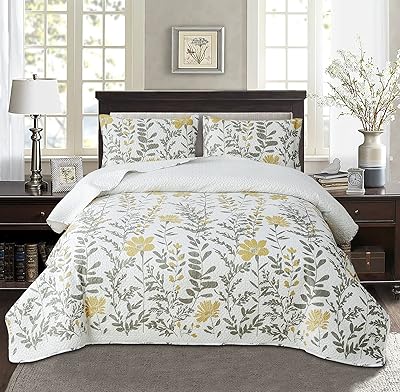 Parure de lit matelassée 3 pièces ultra douce et réversible à motif floral