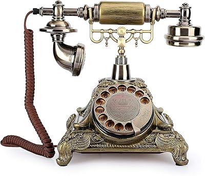 Téléphone fixe antique, téléphone fixe européen antique avec cadran rotatif en résine époxy