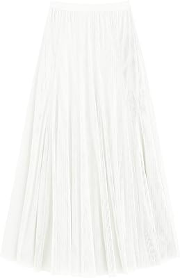 Jupe midi trapèze en tulle plissée taille haute en maille fluide pour femme