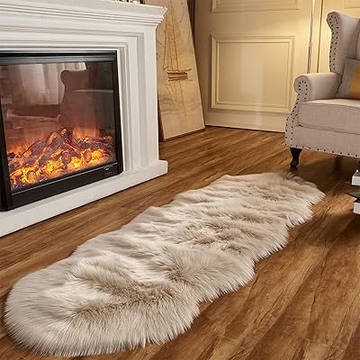 Arbosofi tapis beige en fausse peau de mouton pour chambre à coucher, petit