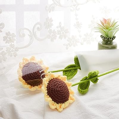 Finger springear 2pcs tournesols tricotés à la main avec bouquet de fleurs artificielles
