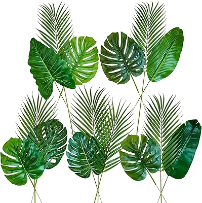 Wenlin 15 pièces assorties de grandes feuilles tropicales artificielles au toucher réaliste, fausses
