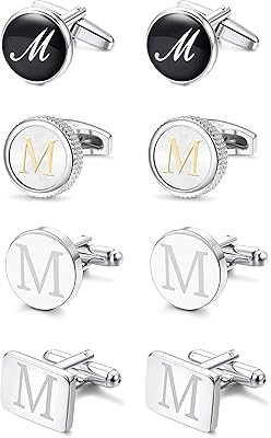 4 paires de boutons de manchette gravés pour chemises avec lettres initiales