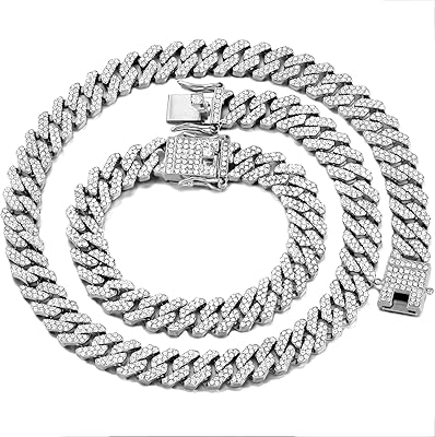 2 pièces chaîne à maillons cubains pour hommes, collier à maillons cubains à