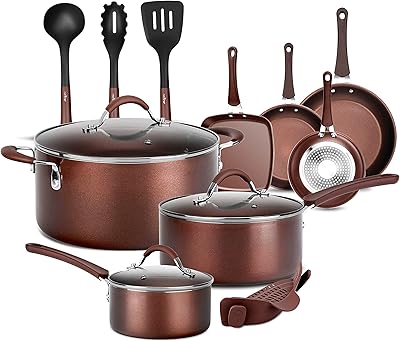 Casseroles et poêles de cuisine essentielles haute efficacité nutrichef, antiadhésives (lot de 14)