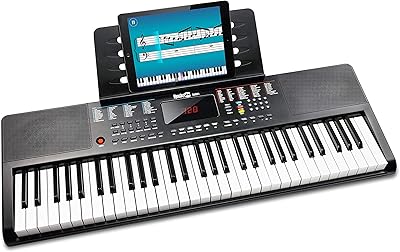 Clavier compact rockjam 61 touches avec pupitre, alimentation, autocollants de notes de piano