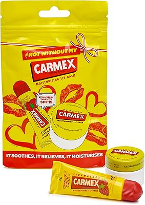 Pochette cadeau baume à lèvres carmex (tube fraise 10g, pot classique 7,5g)