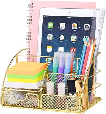 Organisateur de bureau, organisateur de bureau multifonctionnel en maille avec 5 compartiments