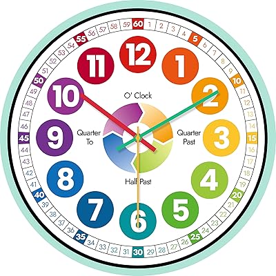 Wonzom horloge murale éducative de 12 pouces pour enfants silencieuse sans tic-tac alimentée