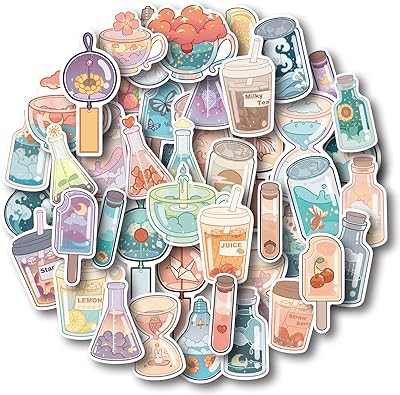 50pcs autocollants esthétiques en vinyle autocollants de boisson mignons pour bouteilles d'eau