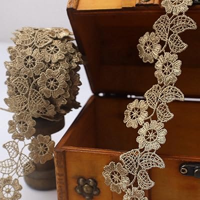 Ruban de dentelle florale de venise doré saudeter pour coudre la décoration