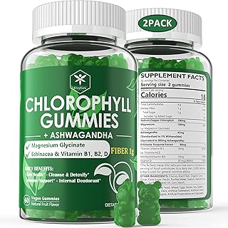 Gomme de chlorophylle haute puissance 200 mg avec ashwagandha biologique et vitamine