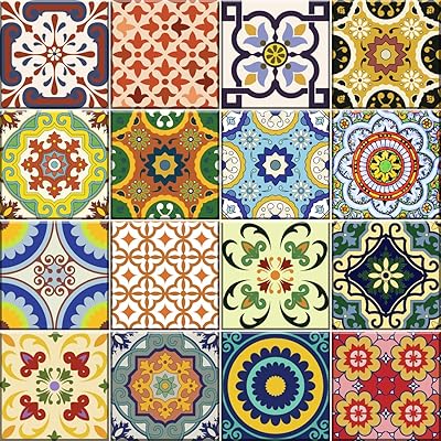 Ensemble d'autocollants pour carrelage de dosseret de 24 pièces autocollants talavera traditionnels cuisine