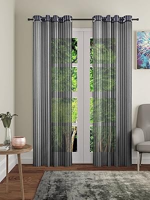 Rideaux de porte home sizzler 2 pièces en polyester transparent, taille 116 x 240 cm, noir, motif zigzag. Révolutionnez votre façon d'acheter avec Diaytar