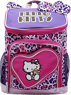 Sac à dos imprimé léopard hello kitty, cartable, brillant, moyen, violet