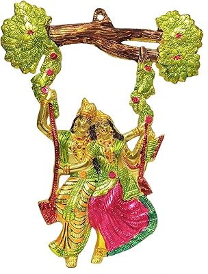 Tenture murale en métal purpledip radha krishna sur balançoire : peinture couleur du