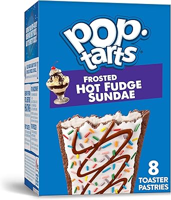 Pop-tarts, pâtisseries pour petit-déjeuner, coupe glacée au fudge chaud givré, fièrement cuites aux