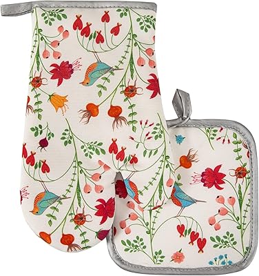 Ensemble de gants de cuisine et maniques maniques à imprimé oiseaux fleurs