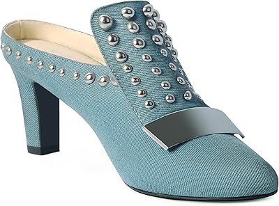 Sandales à talons hauts et bout pointu en denim pour femmes
