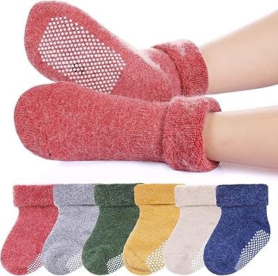 6 paires de chaussettes antidérapantes pour les tout-petits, les tout-petits, les chaussettes d'hiver