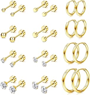 Ensemble de boucles d'oreilles multi-perçages en acier chirurgical, petites boucles d'oreilles créoles dorées