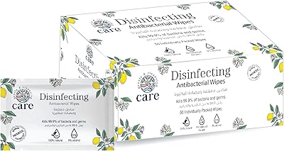 Lingettes humides désinfectantes antibactériennes care 100% naturelles - boîte (50 pièces)