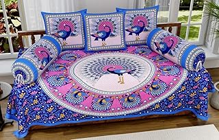 Ensemble diwan 6 pièces rajasthan kart 144 tc - abstrait, multicolore, bleu