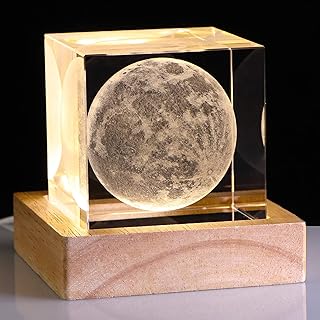 Cube de cristal 3d gravé au laser movdica avec base de lumière