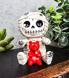 Statue de momie sarcastique d'ebros égyptien avec ours en peluche rouge et araignées