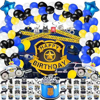 Fournitures de fête d'anniversaire de la police, 159 pièces de décorations de fête