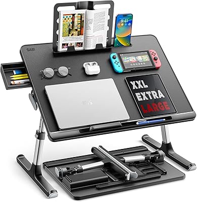 Table de chevet pour ordinateur portable bureau réglable saiji support pliable avec tiroir
