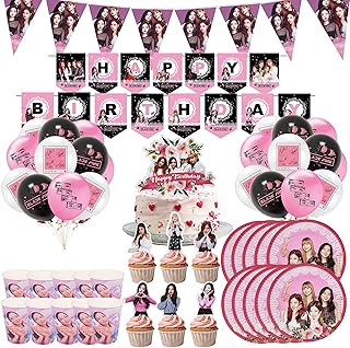 Ensemble d'accessoires de fête d'anniversaire blackpink 65 pièces kit décoration rose