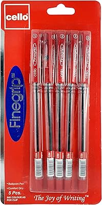 Jeu de stylos cello fine grip, pointe d'écriture 0,7 mm, rouge, 5 pièces