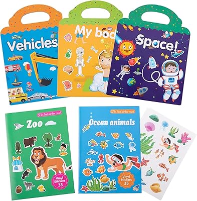 5 ensembles de livres d'autocollants réutilisables pour enfants - kastwave livre d'autocollants adhésifs statiques mignons pour les tout-petits âgés de 2 à 4 ans, jouets éducatifs, livres d'apprentissage, cadeaux d'anniversaire (mon corps, zoo, véhicules, espace, animaux de l'océan). Le discount haut de gamme, c'est possible avec Diaytar