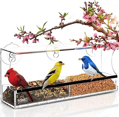 Mangeoire à oiseaux avec ventouses puissantes et bac graines mangeoires d'extérieur pour sauvages