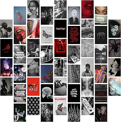 Waskpar 50 pièces d'images grunge esthétiques pour autocollants muraux, 50 ensembles de 4