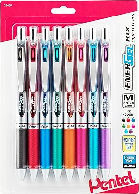 Stylo à encre gel rétractable pentel energel rtx, ligne moyenne, pointe métallique, encre assortie, paquet de 8 (bl77bp8m). Diaytar : Qualité professionnelle, prix grand public