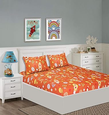 Drap de lit double en coton 144 fils queensliving rockets avec 2