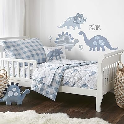 Parure de lit pour bébé livetex dino nuances de bleu et de gris