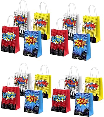 Sacs de cadeaux de fête de super-héros, 16 pièces 4 couleurs en papier